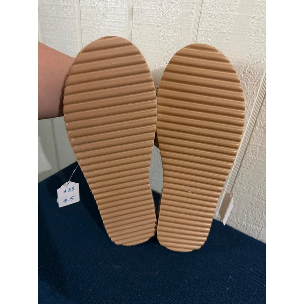 Handmade Crochet Platform Espadrille Slides Off-White Woven Sandals Size 9.5